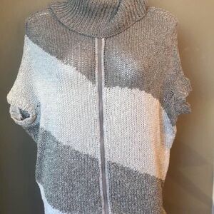 Sarah Pacini Gray and Cream Cowl Neck Sweater